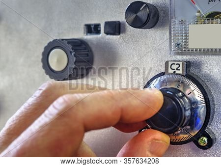 An Radio Amateur Tuning The High Frequency Power Amplifier Close Up View