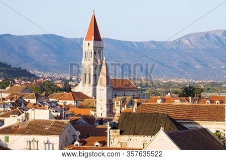 Trogir View With The Belfry Of The Cathedral Of St. Lawrence. Trogir Is A Historic Town In Croatia. 