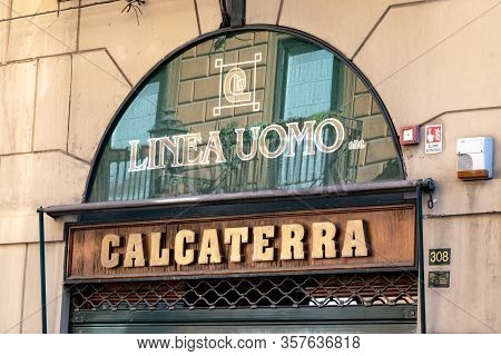Palermo, Sicily - February 8, 2020: Linea Uomo Calcaterra Boutique Which Sells Men Fashion In Palerm