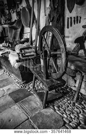 Old Wooden Spinner, Detail Of Traditional Art, Sewing