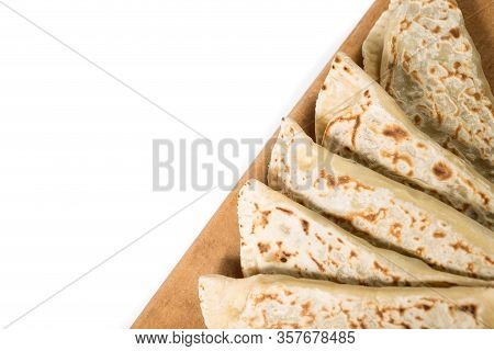 Chapati Tortillas On The Water With Filling On The Kitchen Board With A Place For Inscription