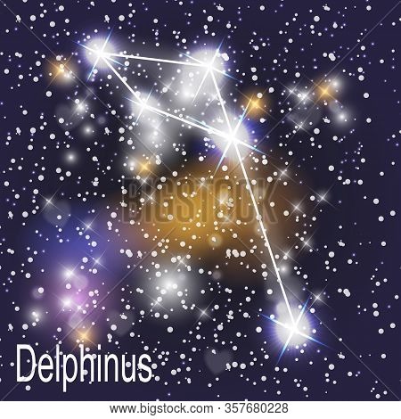 Delphinus Constellation With Beautiful Bright Stars On The Background Of Cosmic Sky Vector Illustrat
