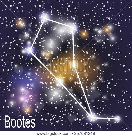 Bootes Constellation With Beautiful Bright Stars On The Background Of Cosmic Sky Vector