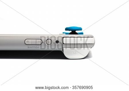 Moscow, Russia - February 18, 2020: Grey Nintendo Switch Lite On White Background. Latest Entry Into
