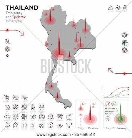 Map Of Thailand Epidemic And Quarantine Emergency Infographic Template. Editable Line Icons For Pand