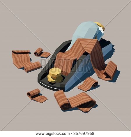 Vector Polygonal Block Plane With Wood Shavings