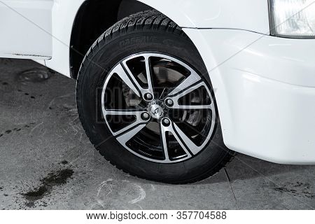 Honda Capa- Car Wheel With Alloy Wheel And New Rubber On A Car Closeup. Wheel Tuning Disc. Novosibir