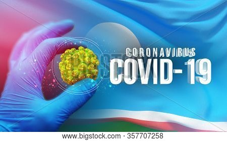 High Resolution Close-up Flag Of The Sakha Republic. Pandemic Stop Novel Coronavirus Outbreak Covid-
