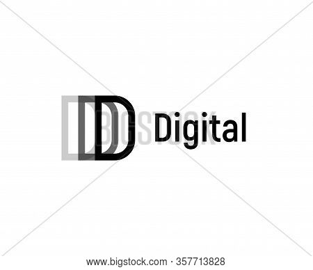 Abstract Digital Letter D. Disapearing Linear Logo Template, Layers Flat Emblem. Concept Logotype De