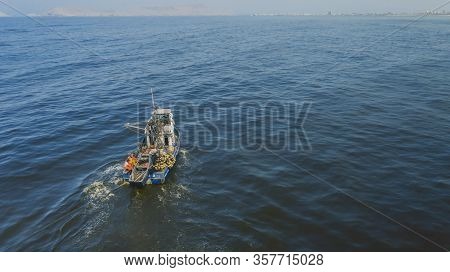 Callao, Lima, Peru - 2020: Fisherman In Coasts Of Callao 2020 In Lima, Peru
