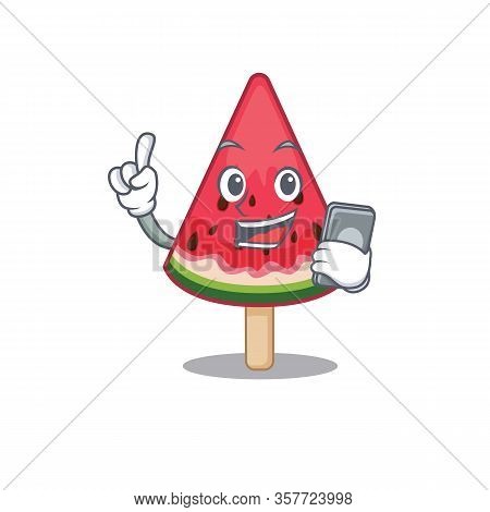 Mascot Design Of Watermelon Ice Cream Speaking On Phone
