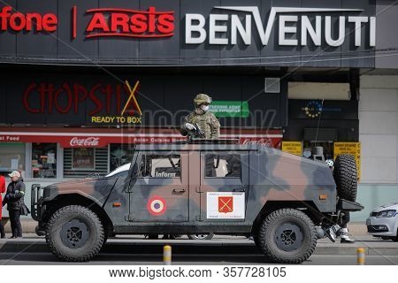 Bucharest, Romania - March 25, 2020: Romanian Army Was Called To Assist The Police In Enforcing A Fu