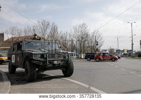 Bucharest, Romania - March 25, 2020: Romanian Army Was Called To Assist The Police In Enforcing A Fu