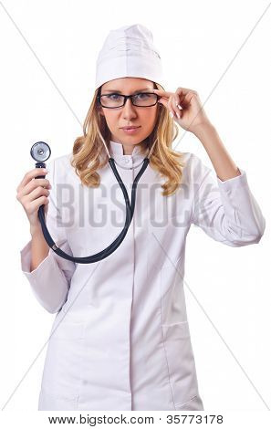 Attrative žena doktor izolované na bílém