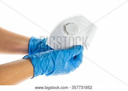 Doctor Hand Holding Respirator During Coronavirus, Covid-2019 Pandemic, Isolated On White Background