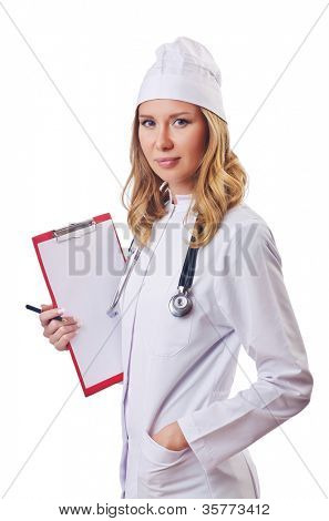 Attrative žena doktor izolované na bílém