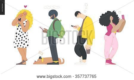 Waiting In Line - Modern Flat Vector Concept Illustration Of A Young Men A Women Standing In Line Wi