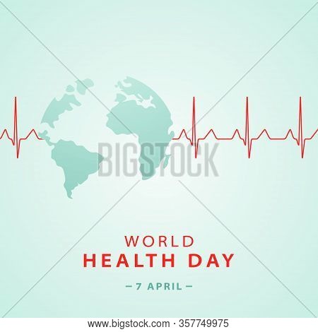 World Health Day Concept Banner With Planet Earth Shape And 
Heart Cardiogram . Medicine And Healthc