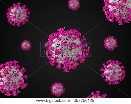 Coronavirus Covid-19 (2019-ncov) Design On Black Background. Pandemic Medical Health Risk Concept, 3