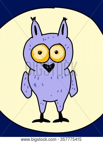 An illustration of a unny comic character little owl full moon