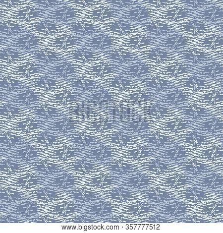 French Blu Linen Vector Broken Wave Stripe Texture Seamless Pattern. Brush Stroke Grunge Abstract Ba