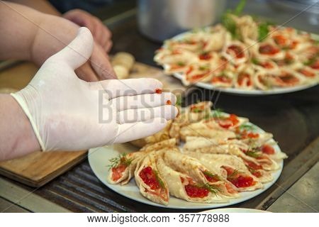 Russian Pancakes, Traditional For Russian Pancake Week With Red Cavier