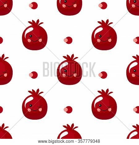Pomegranate Fruit. Exotic Fruit. Citrus Character And Seamless Pattern. Vector Illustration..