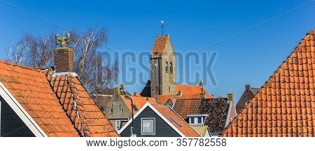 Panorama Of Rooftops And Church Tower In Makkum, Netherlands