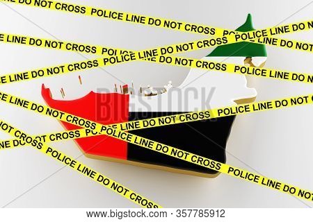 Uae Crime Concept, Police Investigation. 3d Map Of Uae. Map Of Uae Border With Flag. 3d Rendering