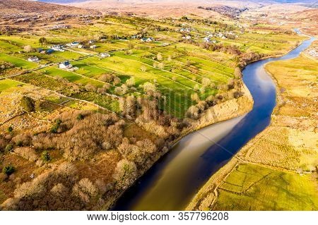 Aerial View Of Gweebarra River Between Doochary And Lettermacaward In Donegal - Ireland.