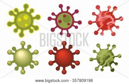 Set Of Six Virus Microbe Cell Icon Designs Stylised Symbols In Red And Green