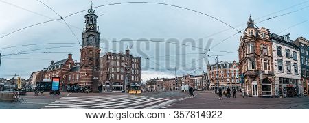 Amsterdam, Netherlands - 2020 March 18 : Empty Amsterdam Downtown Streets Without People, Closed Res