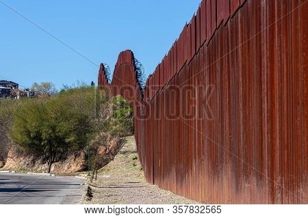 Section Of The United States Border Wall With Mexico From Nogales Sonora
