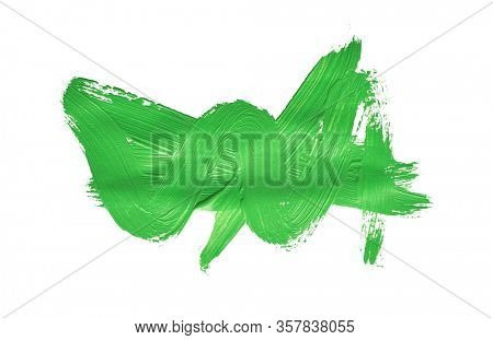 Green chroma brush stroke paiting over isolated background, canvas watercolor texture 