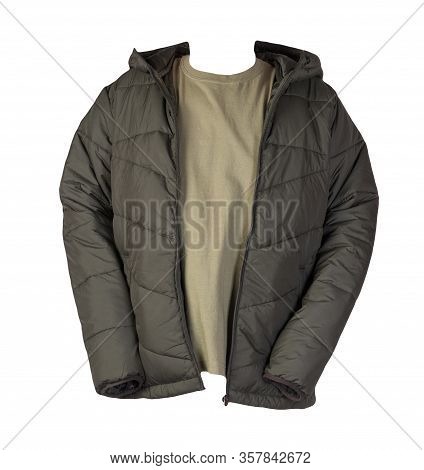 Hakki Zipped Jacket And Green T-shirt Isolated On A White Background. Casual Style