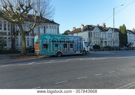 Bristol-march 2020-england-a Close Up View Of A Recycling Collections Truck Picking Up Its Weekly Lo
