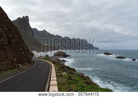 Roque De Las Bodegas, Tenerife,  -jaunary 11, 2020: View To Waves And Cliff Near Roque De Las Bodega
