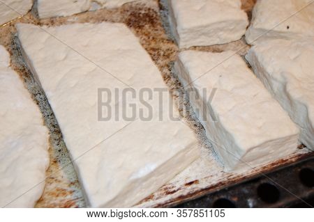 Dough Prepared With Non-roast Sausage For Baking Bread On The Pan.