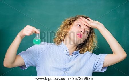 Disgusting Experiment. College Student Performing Chemical Reaction. Chemical Liquid Smelling Really