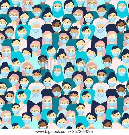 Crowd Of Masked People Covid-19 Concept. Quarantine. 2019-ncov Novel Corona Virus Concept Banner. Sa