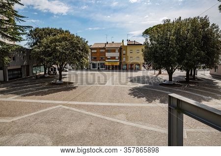 Manzano, Italy - 25.03.2020: Little Italian City During An Epidemic. Deserted Streets. No People. No