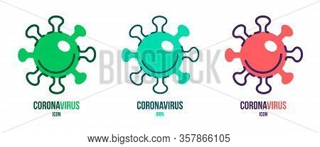Dangerous Coronavirus Icon Green And Monochrome. Catchy Disease, Pathogenic Organism Symbols