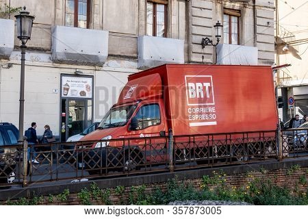 Catania, Sicily - February 12, 2020: Iveco Daily 35c12 Car Of The Brt Corriere Espresso Delivery Com