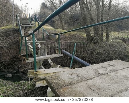 Broken Concrete Pedestrian Bridge In Kaunas