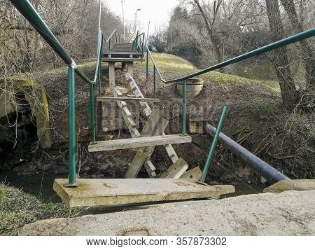 Broken Concrete Pedestrian Bridge In Kaunas
