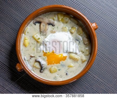 dill soup with poached egg