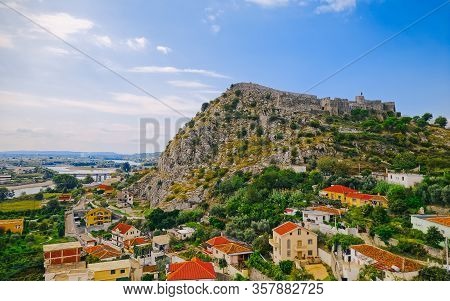 Panoramic Aerial View Of Historical Ruins Of The Rosafa Castle In Shkoder Albania.