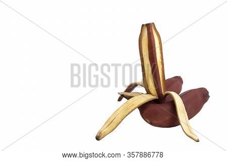 Fresh Red Banana Isolated On White Background. Group Of Varieties Of Banana With Reddish-purple Skin