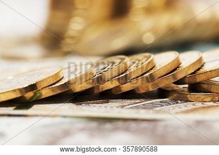 Cash Polish Coins, The National Currency Of Poland, Which Is Part Of The European Union