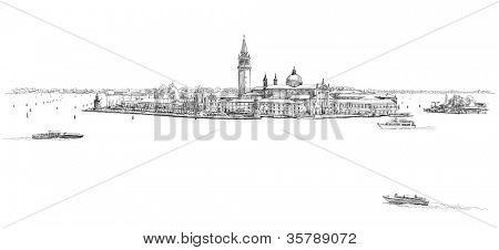Venice - Island of San Giorgio Maggiore. Vector drawing